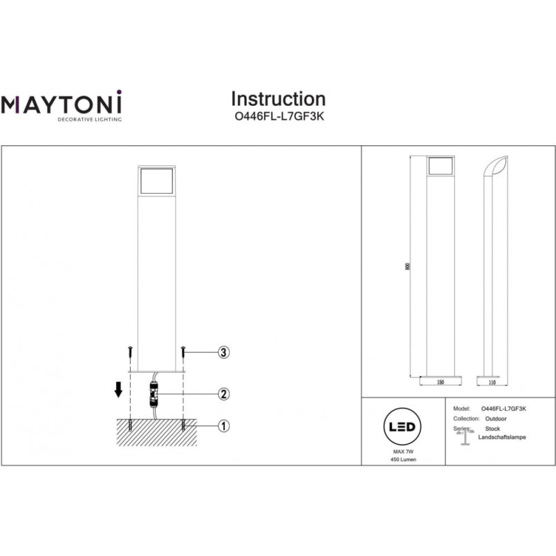 Lampa zewnętrzna LED Stock Maytoni | Słupki ogrodowe