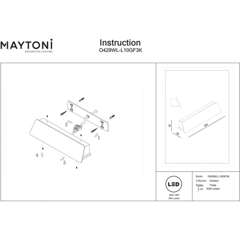 Kinkiet elewacyjny Trupp LED Maytoni | Grafitowy, 40cm