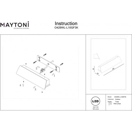 Kinkiet elewacyjny Trupp LED Maytoni | Grafitowy, 40cm