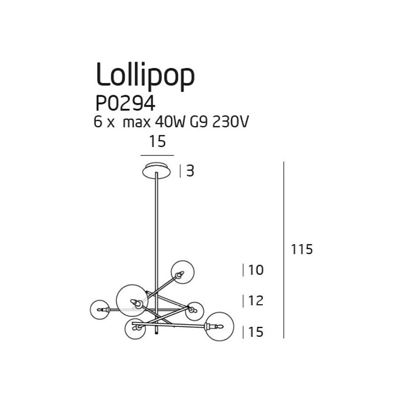 Lampa Sufitowa Lollipop VI - Mosiądz, Szkło | MaxLight