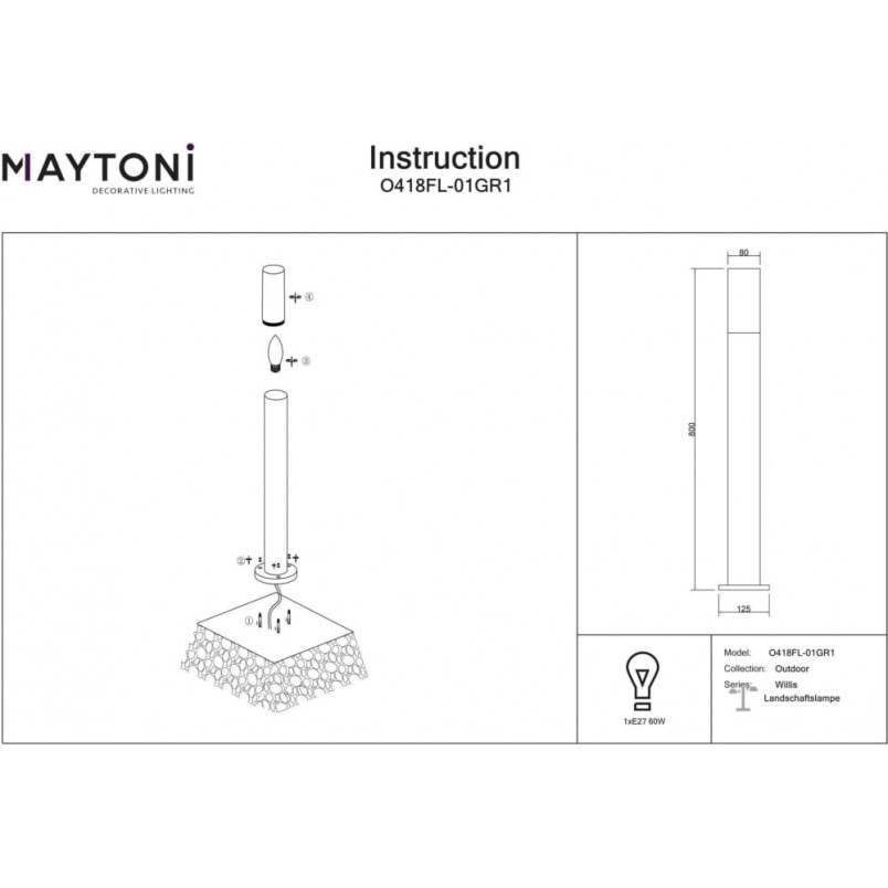 Lampa Ogrodowa Willis Maytoni | Elegancki Słup 80cm