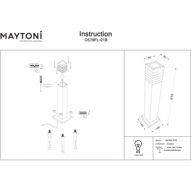 Lampa ogrodowa stojąca Unter den Linden - Maytoni | Czarna