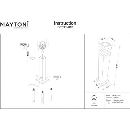 Lampa ogrodowa stojąca Unter den Linden - Maytoni | Czarna