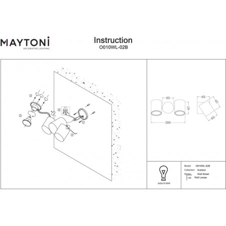 Kinkiet zewnętrzny Wall Street - Maytoni | Czarny, 2 punkty