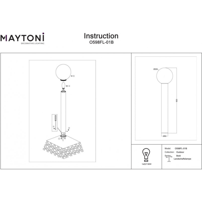 Lampa Ogrodowa Kula Bold 80cm Czarno-Biała Maytoni | Sklep