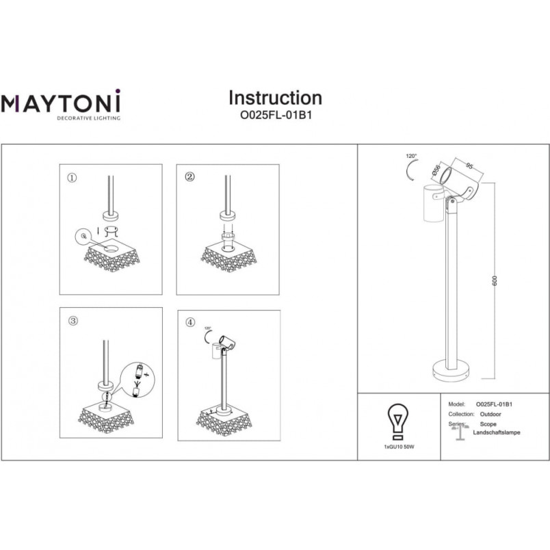 Lampa Ogrodowa Maytoni Scope 60cm - Nowoczesny Design
