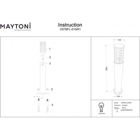 Lampa Ogrodowa Bronx Szara Maytoni - Nowoczesny Słupek