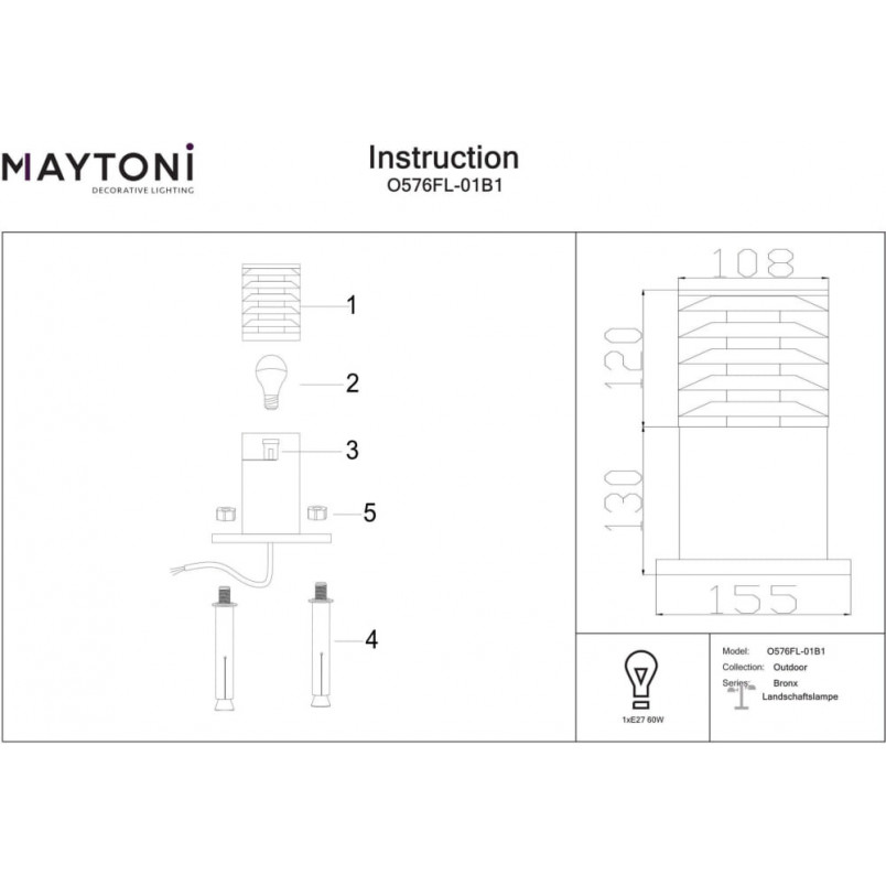 Lampa Ogrodowa Bronx Maytoni - Nowoczesny Design | Sklep
