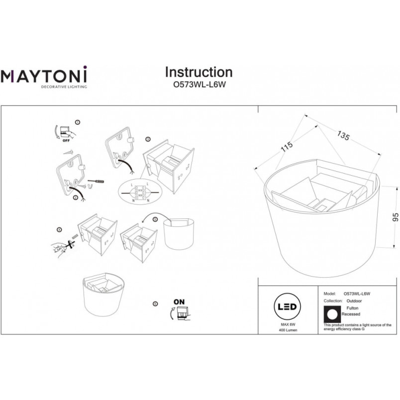Kinkiet elewacyjny Fulton Round LED Maytoni | Biały, 3000K
