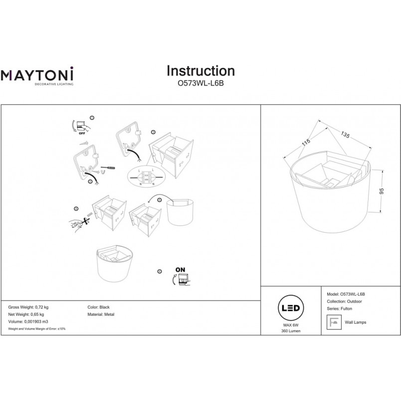 Kinkiet elewacyjny Fulton Round LED Maytoni | Czarny