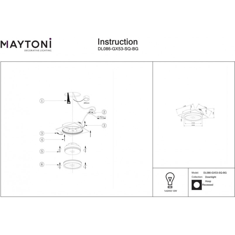 Lampa podtynkowa Hoop Maytoni: Elegancki design, czarno-złoty akcent