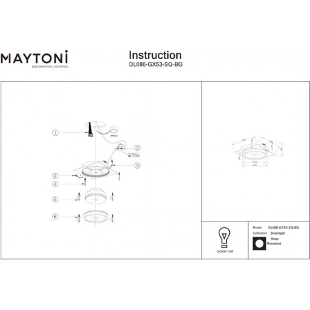 Lampa podtynkowa Hoop Maytoni: Elegancki design, czarno-złoty akcent