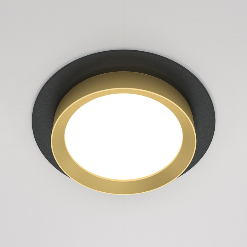 Lampa Hoop Maytoni: Elegancki spot podtynkowe czarno-złoty | Światło