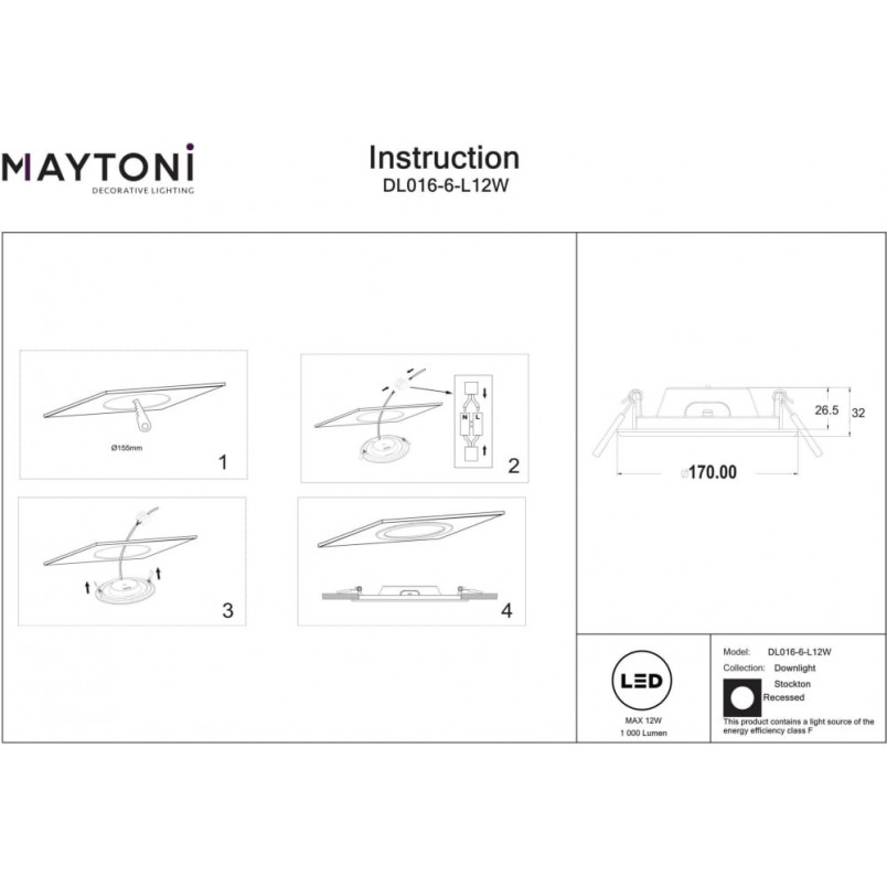 Lampa Stockton LED biała Maytoni - Downlight do łazni IP44