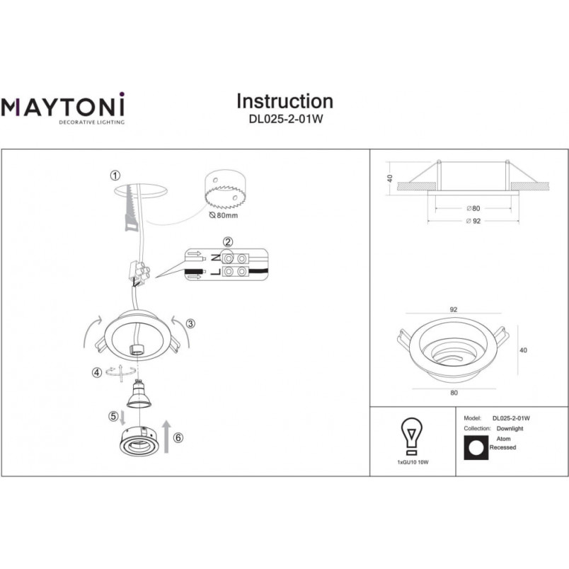 Lampa podtynkowa Maytoni Atom II - Biała, GU10 | Najlepsza cena