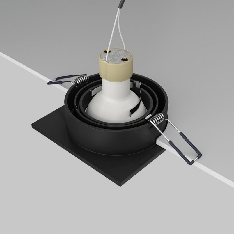 Lampa podtynkowa Maytoni Atom - Czarna, Kwadratowa, GU10