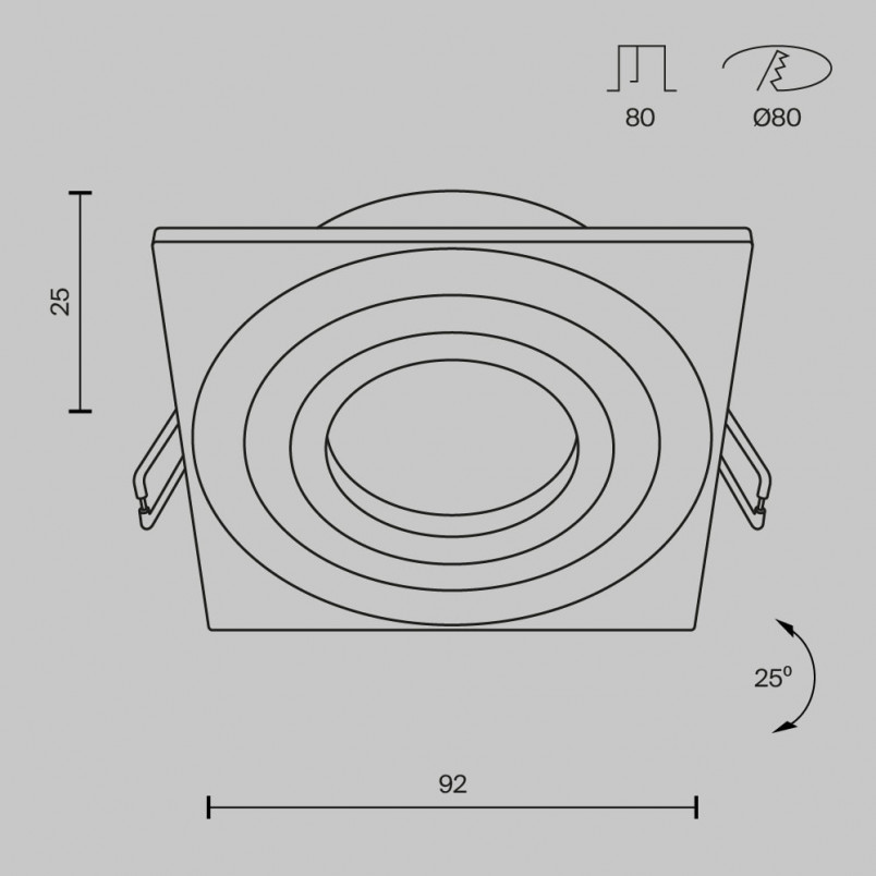 Lampa podtynkowa Maytoni Atom - Czarna, Kwadratowa, GU10