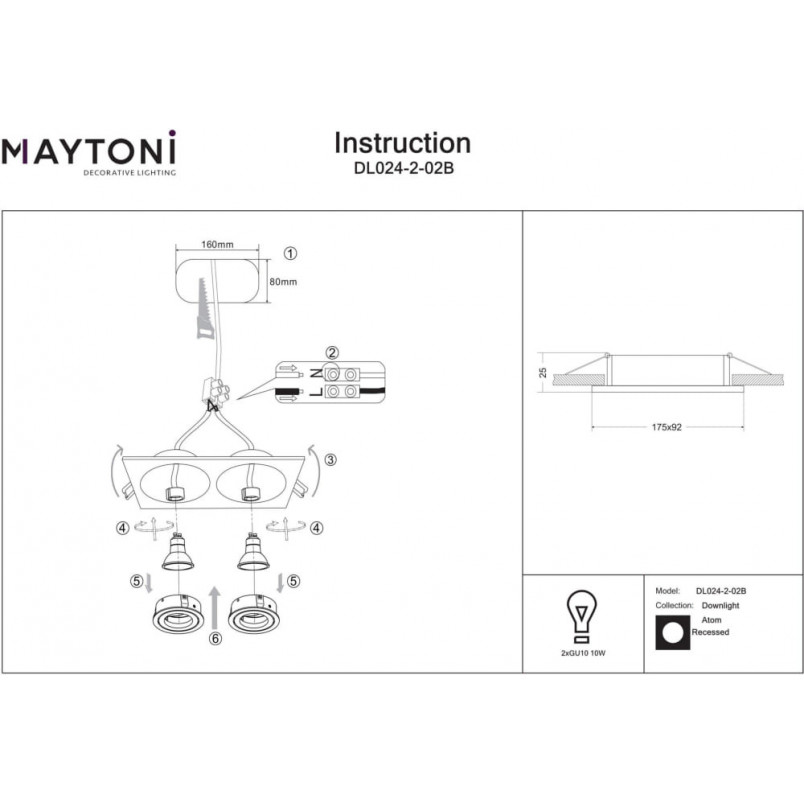 Lampa podtynkowa Atom Maytoni 2 spoty - Czarna, Metal