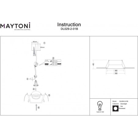 Lampa podtynkowa Maytoni Dot GU10 - czarna, kwadratowa