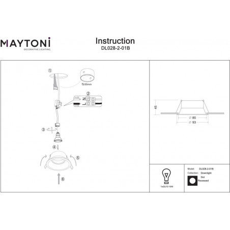 Lampa podtynkowa Dot GU10 czarna Maytoni | Downlight spot