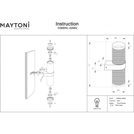 Kinkiet Maytoni Focus Design - Złoty, Metalowy | Kup Teraz!