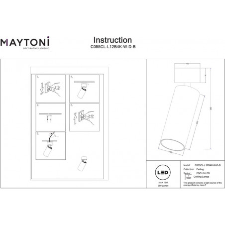 Reflektor sufitowy LED Focus - Maytoni, 4000K, Czarny