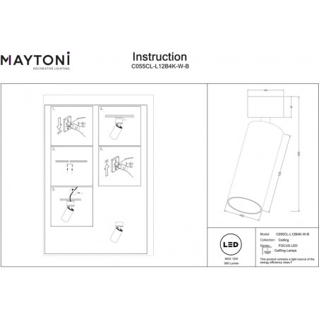 Reflektor sufitowy Focus LED czarny Maytoni - Oświetlenie LED