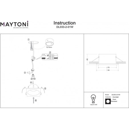 Lampa podtynkowa Zoom GU10 biała Maytoni | Downlight do łazienki