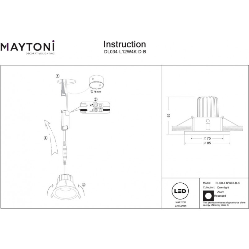 Lampa spot podtynkowa Zoom LED 4000K | Maytoni - 8,5cm, Czarna