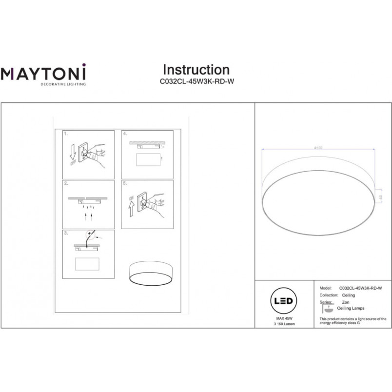 Plafon LED okrągły biały Maytoni 40cm - Światło i styl