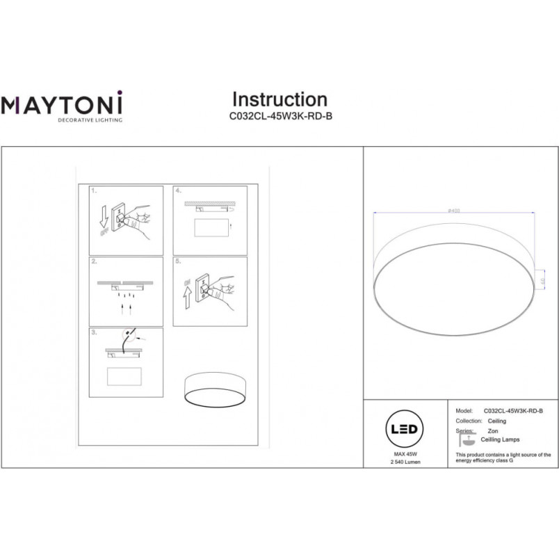 Plafon LED Okrągły Czarny 40cm Maytoni - Oświetlenie
