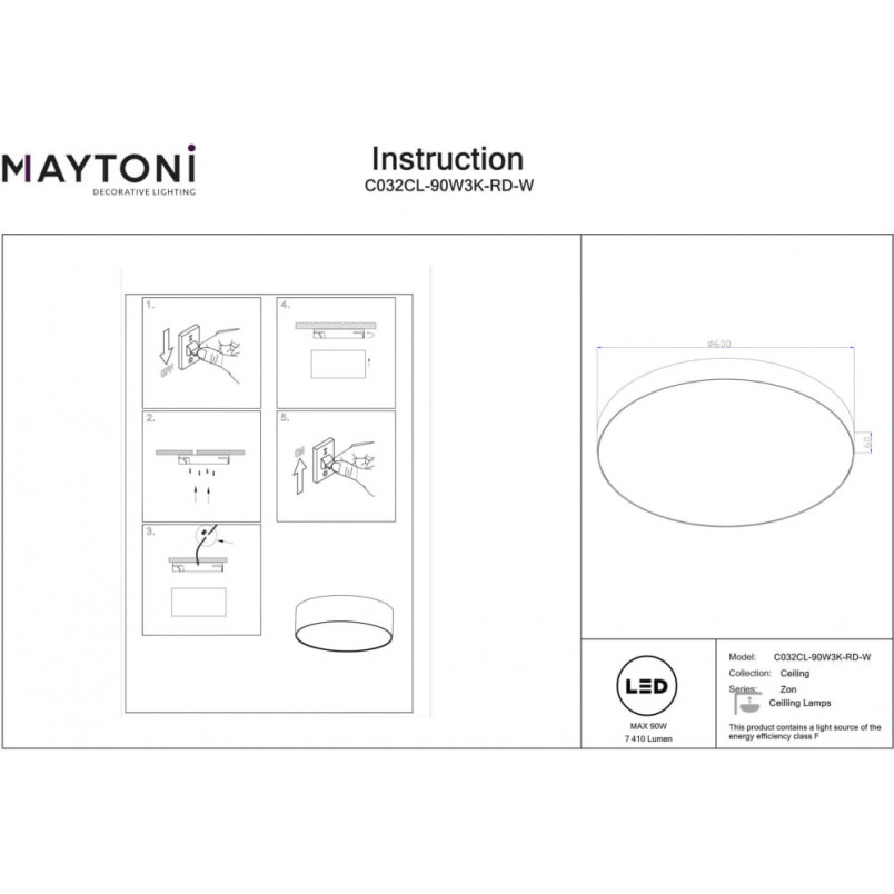 Plafon Okrągły LED Zon 60cm Biały Maytoni | Oświetlenie