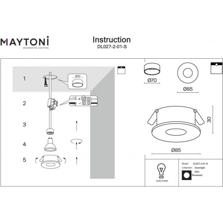 Lampa podtynkowa Slim 8,5cm srebrna Maytoni - Nowoczesny design