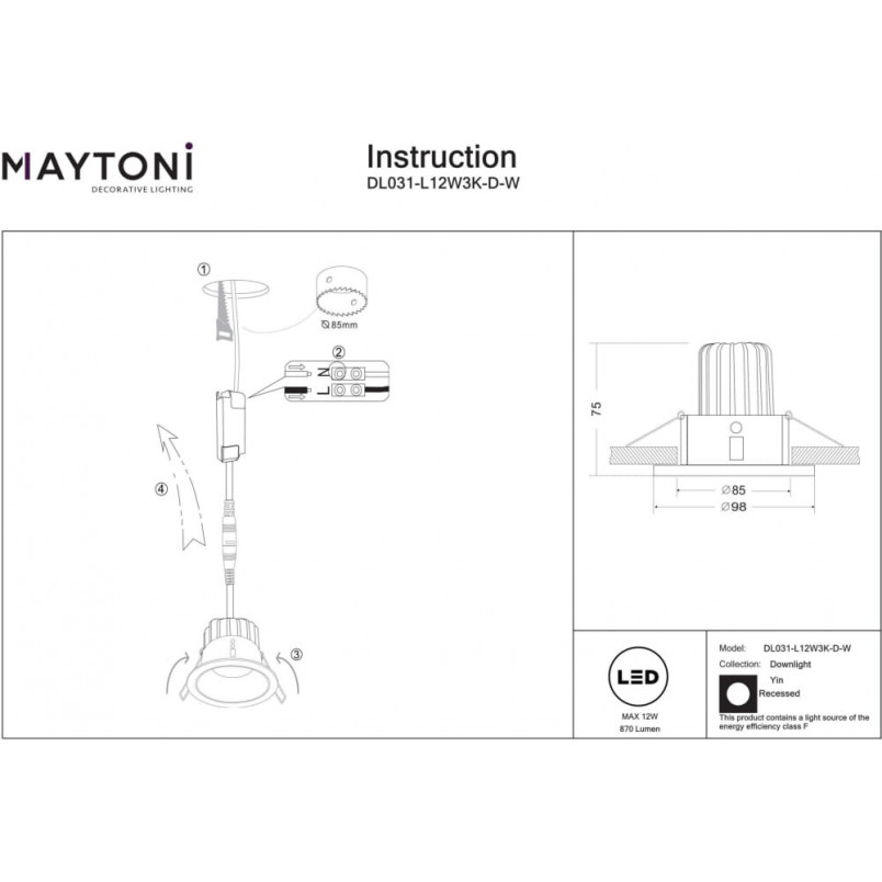 Lampa podtynkowa Yin LED Maytoni - Ściemnianie, 3000K | Sklep