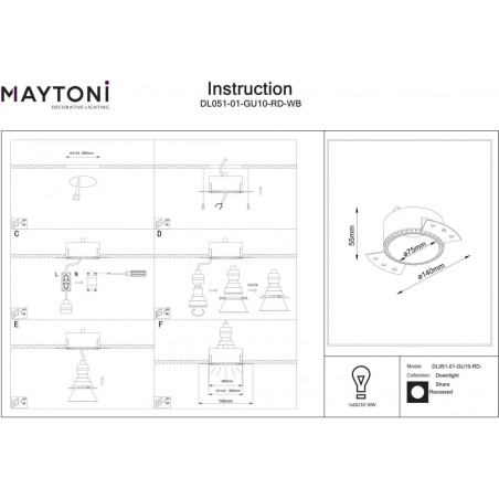 Lampa Share Maytoni: Regulowany spot podtynkowe czarny | Światło