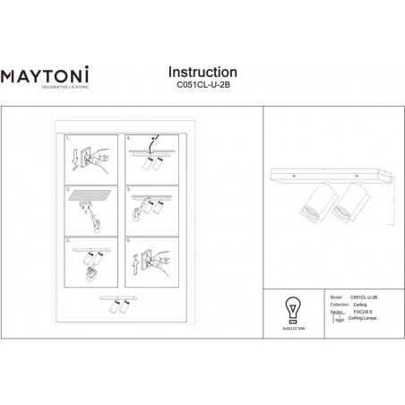 Reflektor sufitowy Focus S - Maytoni, czarny, 2 punkty