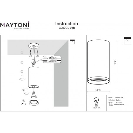 Lampa tuba spot Focus S Maytoni - czarna, GU10 | Sklep