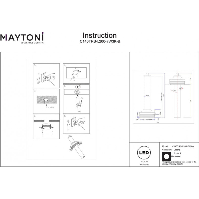 Reflektor Focus T II LED Maytoni - Elegancki design, 3000K