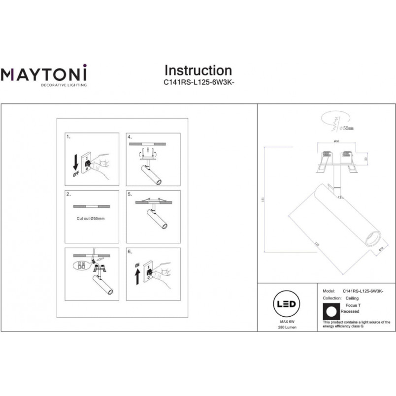 Reflektor sufitowy Focus T LED Maytoni | Mosiądz, 3000K