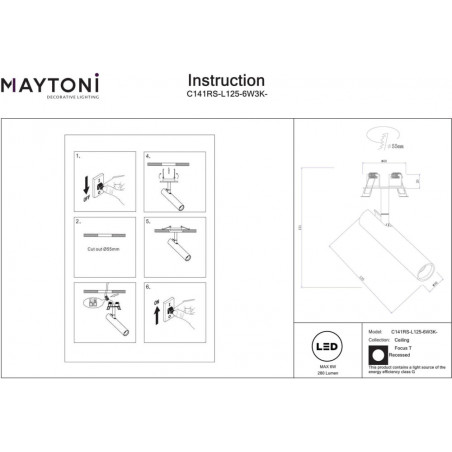 Reflektor sufitowy Focus T LED Maytoni | Mosiądz, 3000K