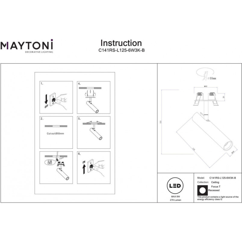 Reflektor sufitowy Focus T LED czarny Maytoni | Sklep z lampami