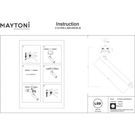 Reflektor sufitowy Focus T LED czarny Maytoni - EAN: 5907372415236