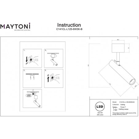 Reflektor sufitowy Focus T LED czarny Maytoni | 3000K
