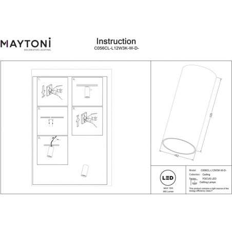 Lampa tuba LED Focus Maytoni - ściemniana, biała, 5.2cm