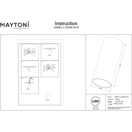 Lampa Tuba LED Focus Maytoni | Nowoczesny Spot Natynkowy