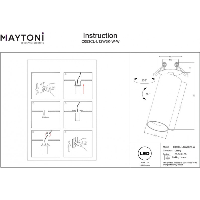 Reflektor Focus LED Maytoni - Biały, 3000K | Sklep z Oświetleniem