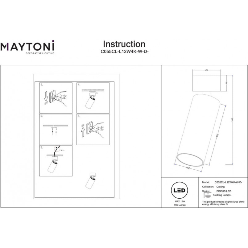 Reflektor sufitowy Focus LED biały Maytoni | 4000K