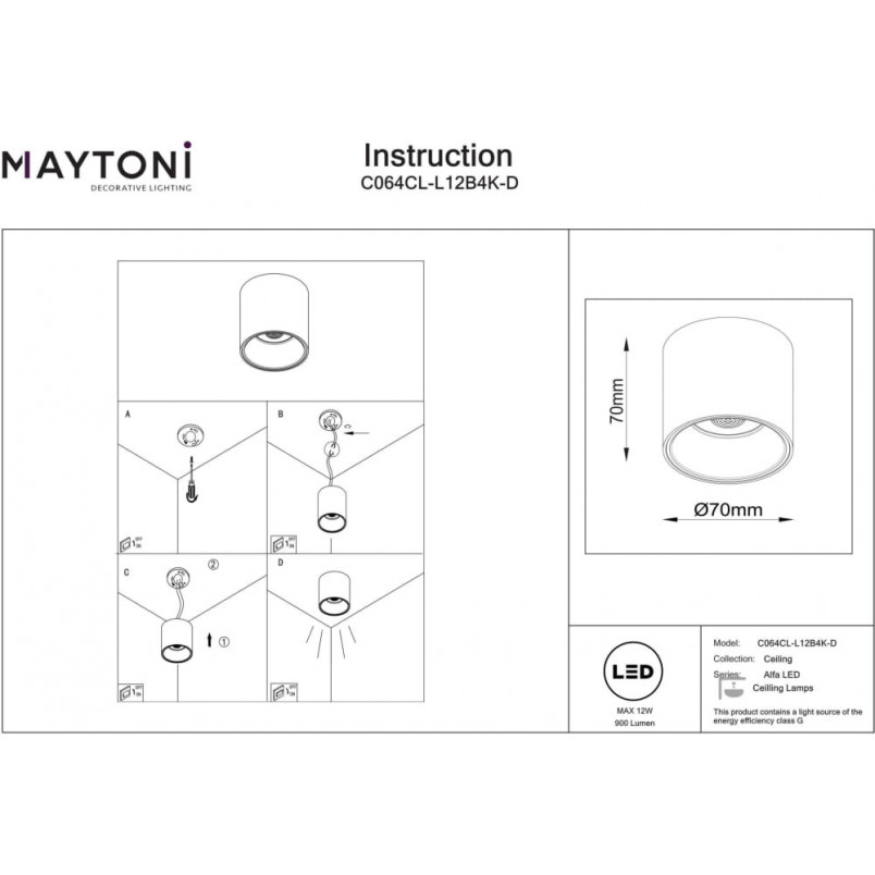 Lampa spot Alfa LED czarna Maytoni - 7cm - Ściemniacz
