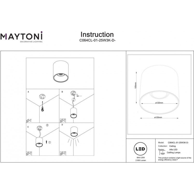 Lampa spot Alfa LED czarna Maytoni | Ściemnialna, 12,5cm