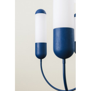 Żyrandol wiszący szklany z drewnem Funsui B 73,7cm H132,7cm granatowy Ummo